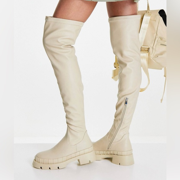 Shoes - RAID Rooshi over the knee stretch boots in cream